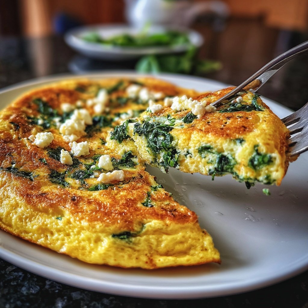 Kalorienarme Spinat Feta Omelette