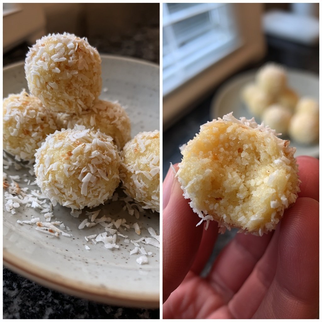 Protein Bällchen mit Kokosraspeln